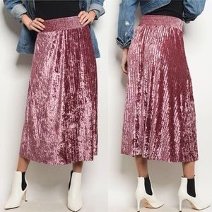 Pleats and Thank You Velvet Midi Length Skirt